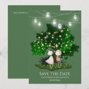 Reserva La Fecha Árbol de luces de cuerda de ilustracion de pareja