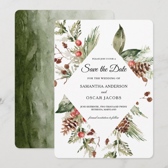 Reserva La Fecha Árbol de pino verde acuático y cono de pino (Anverso / Reverso)