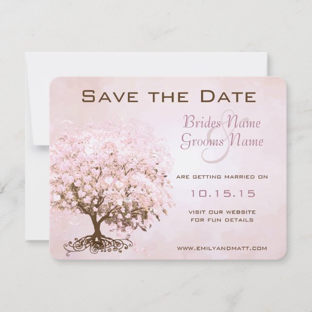Reserva La Fecha Árbol del Corazón Rosa Save the Date Boda (Anverso)