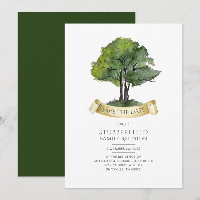 Reserva La Fecha Árbol genealógico genealógico familiar acuarela (Anverso / Reverso)