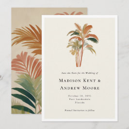 Reserva La Fecha Árboles de Palma Tropicales Acuarela Pastel Boda B