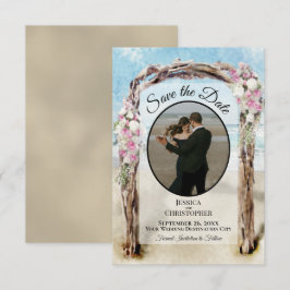 Reserva La Fecha Arbusto de playa de acuarela floral rosa y boda de