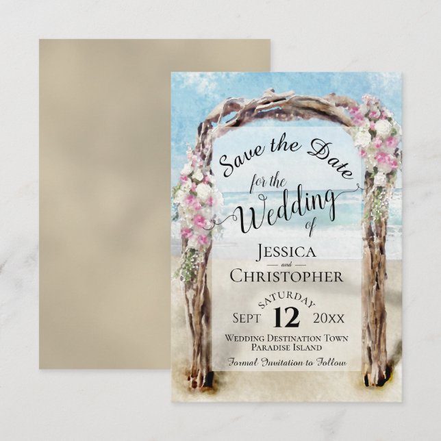 Reserva La Fecha Arbusto de playa de madera flotante rústica floral (Anverso / Reverso)