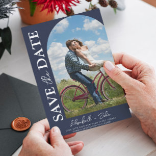 Reserva La Fecha Arch Photo Navy Blue Elegant Modern Save the Date