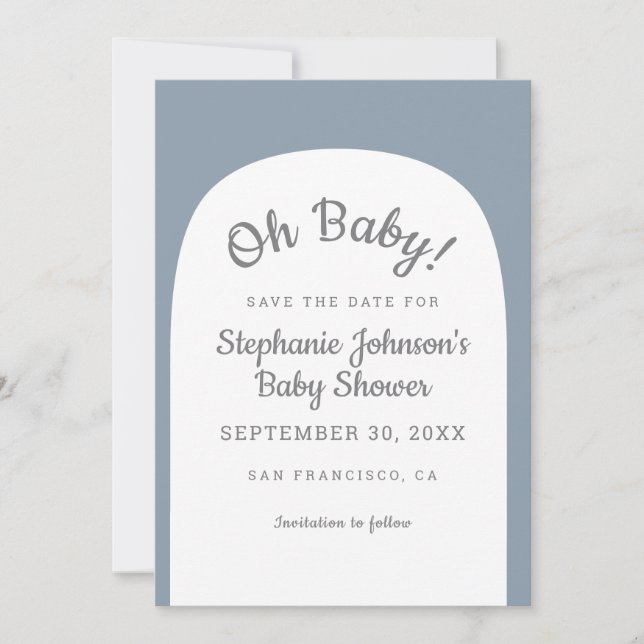 Reserva La Fecha Arco Azul Dusty Bohemio Oh Bebé Baby Shower (Anverso)