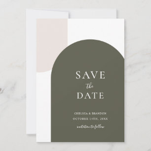 Reserva La Fecha Arco Boho Verde Sage Mínimo con Letra Blanca Boda