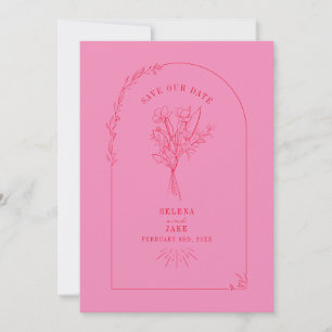 Reserva La Fecha Arco de Arte de Línea Bouquet rosa y Rojo Guardar