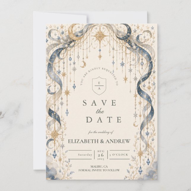 Reserva La Fecha Arco de Boda Celestial Elegante (Anverso)