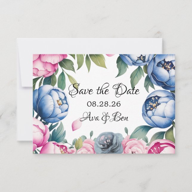 Reserva La Fecha Arco de boda con acuarela rosa y azul (Anverso)