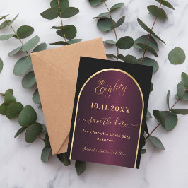 Reserva La Fecha Arco de oro burdeos negro 80 cumpleaños