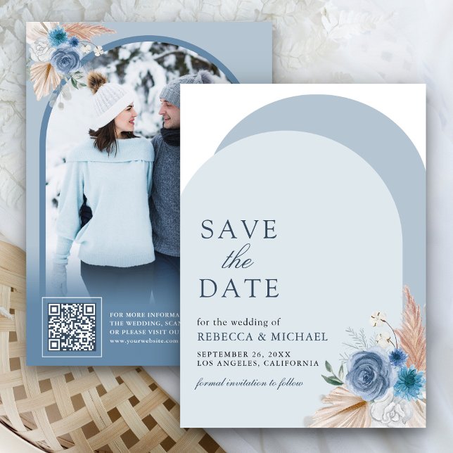 Reserva La Fecha Arco de Pampas Boho Floral Azul Polvoriento Código (Subido por el creador)