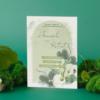 Reserva La Fecha Arco Elegante Verde Salvia y Floral Acuarela Blanc