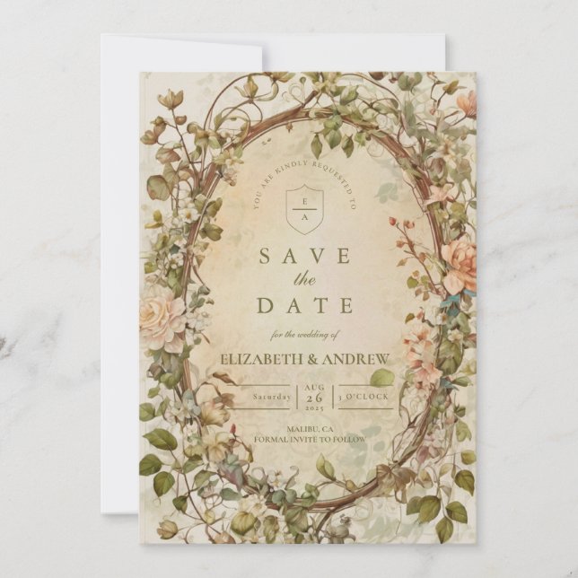 Reserva La Fecha Arco Floral Boho Terroso Elegante Boda (Anverso)