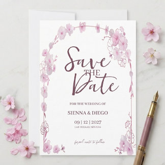 Reserva La Fecha Arco floral de orquídea rosa elegante boda moderna