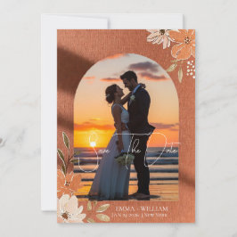 Reserva La Fecha Arco Floral de Terracota Boho Foto