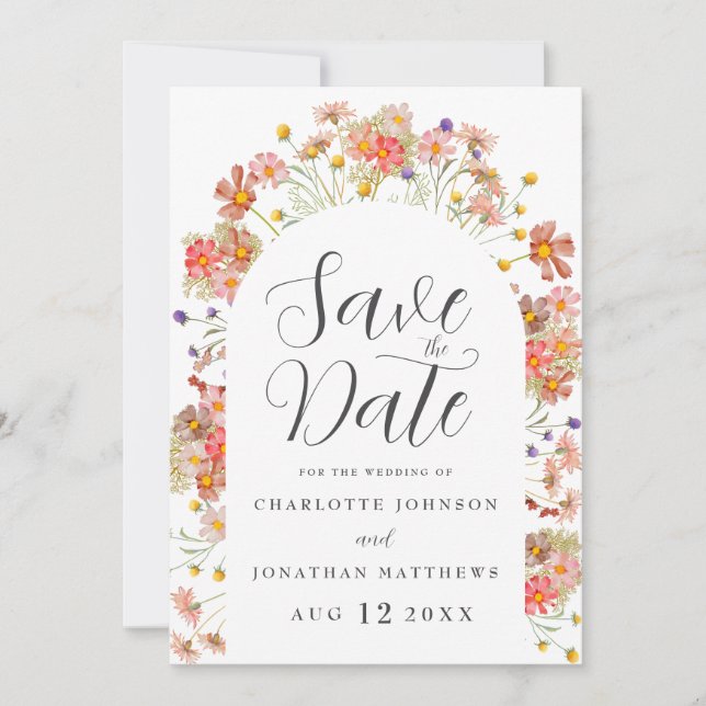Reserva La Fecha Arco fotográfico de boda con flores silvestres boh (Anverso)
