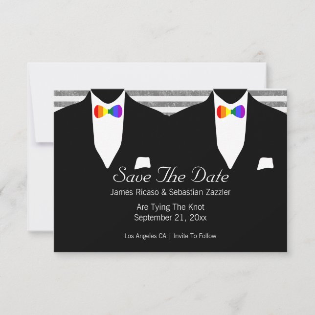 Reserva La Fecha Arcoiris Bow Tie Gay Salven La Fecha Boda (Anverso)
