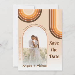 Reserva La Fecha Arcoíris Retro Foto Boho Groovy Tendencia 70s