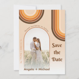 Reserva La Fecha Arcoíris Retro Foto Boho Groovy Tendencia 70s