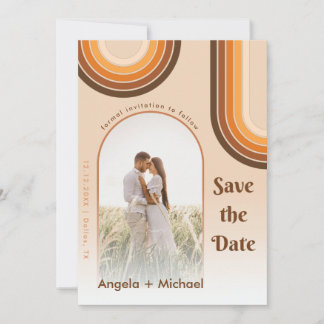 Reserva La Fecha Arcoíris Retro Foto Boho Groovy Tendencia 70s