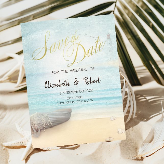 Reserva La Fecha Arena de playa Barco Faro Save The Date (Subido por el creador)