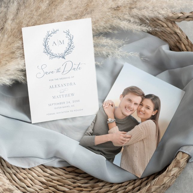Reserva La Fecha Arrecife de Coral Dusty Blue Nautical Beach Weddin (Subido por el creador)