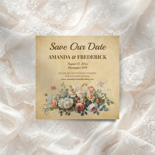 Reserva La Fecha Arreglo floral vintage boho papel antiguo (Subido por el creador)