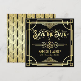 Reserva La Fecha Art Deco Boda Elegante Oro Negro Gran Gatsby