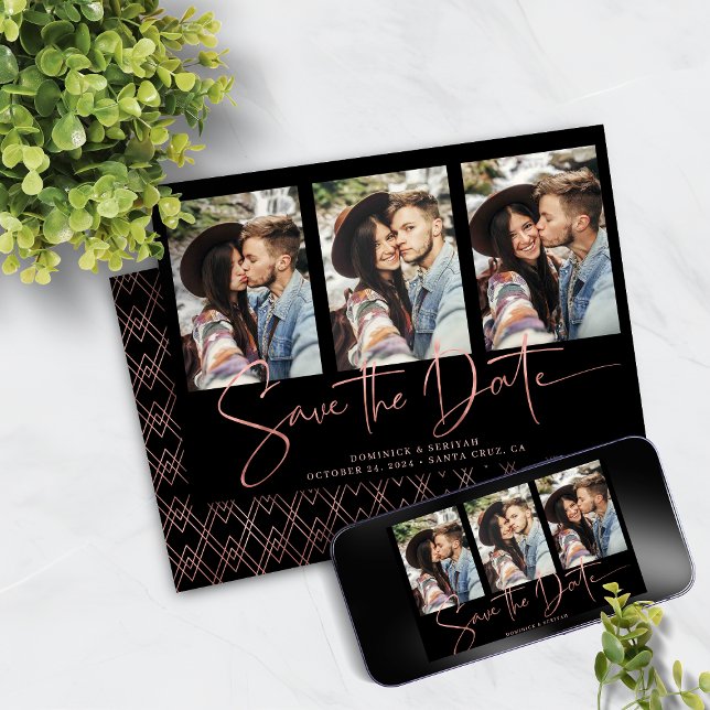 Reserva La Fecha Art Deco Rosa Oro escrito a mano Guardar la fecha (Art Deco Rose Gold Handwritten Save the Date Card with Digital Download)