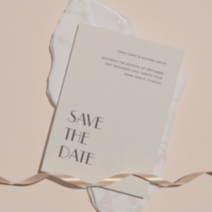 Reserva La Fecha Art Deco Typography Cream Sand Boda
