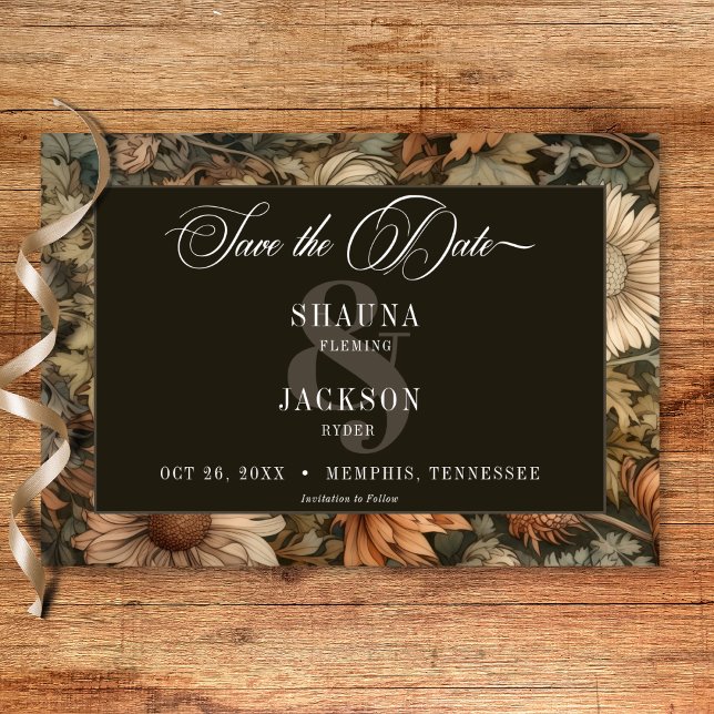 Reserva La Fecha Art Nouveau Brown William Morris Boda Floral (Art Nouveau Brown William Morris Floral Wedding Save The Date)