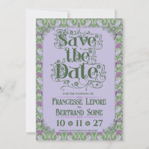 Reserva La Fecha Art Nouveau Elegantes Pájaros de Amor Lavanda