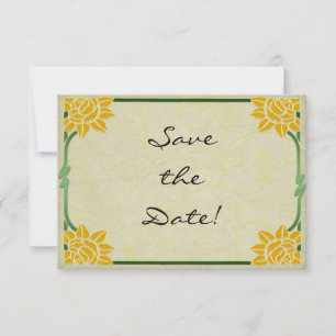 Reserva La Fecha Art Nouveau Flores Amarillas Boda Save the Date