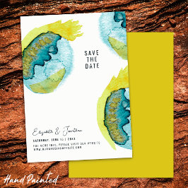 Reserva La Fecha Arte abstracto acuarela azul amarillo Boda única