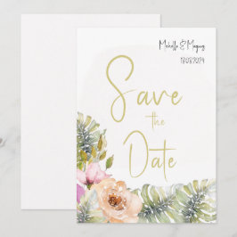 Reserva La Fecha Arte Acuarela Floral Boho Monstera Tropical