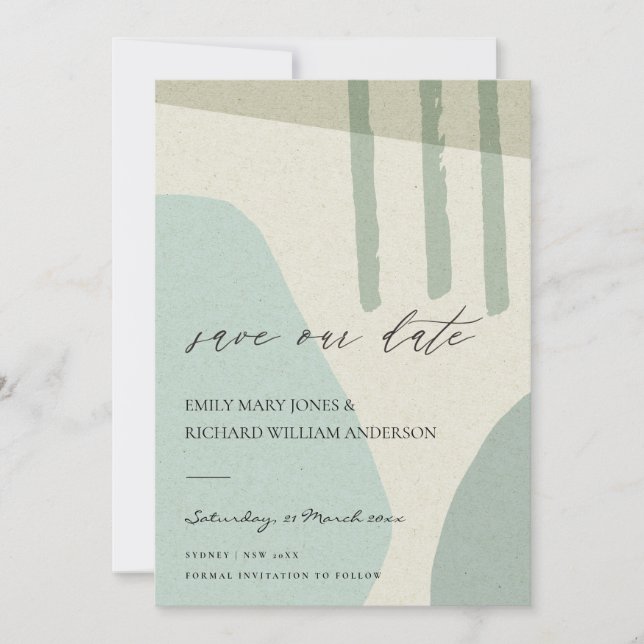 RESERVA LA FECHA ARTE ARTÍSTICO MODERNO ABSTRACTO AQUA AZUL KRAFT (Anverso)