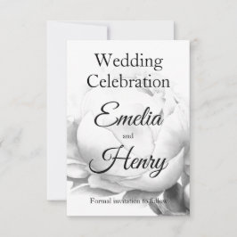 Reserva La Fecha Arte de acuarela floral elegante de peones blancos