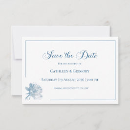 Reserva La Fecha Arte de Línea Floral Boda Polvo Blanco Azul