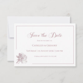 Reserva La Fecha Arte de Línea Floral Boda Polvo Rosa Blanco