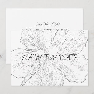Reserva La Fecha Arte de línea floral en blanco y negro elegante
