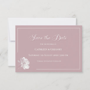 Reserva La Fecha Arte de Línea Floral Rosa Polvo Blanco Boda