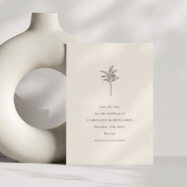 Reserva La Fecha Arte de línea minimalista de palmera en color ecru