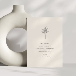 Reserva La Fecha Arte de línea minimalista de palmera en color ecru