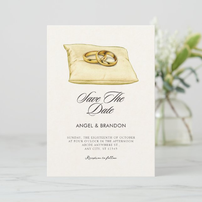 Reserva La Fecha arte de los anillos de pareja boda (Anverso de pie)