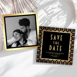 Reserva La Fecha Arte Deco Geométrico Vintage Foto Boda