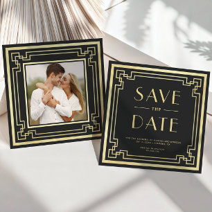 Reserva La Fecha Arte Deco Retro Vintage Foto Boda