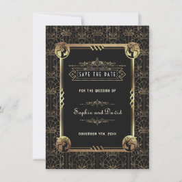 Reserva La Fecha Arte Deco único de boda de oro negro de Gran Gatsb