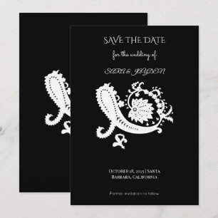 Reserva La Fecha Arte floral en blanco y negro – Póster de Mandala 