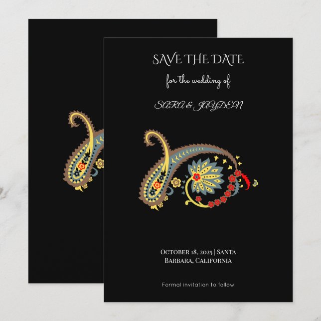 Reserva La Fecha Arte Floral Mandala – Diseño de Póster Boho Paisle (Anverso / Reverso)