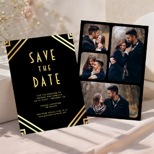 Reserva La Fecha Arte geométrico Deco negro dorado foto boda